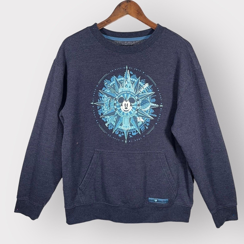 Disney Parks Sweatshirt Mens Medium Navy Blue Mickey Compass Pullover Good